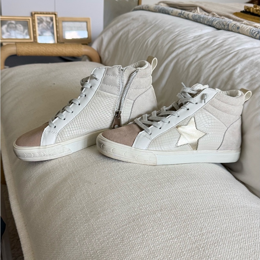 Vintage Havana High-Top Fashion Sneakers - Cream/Beige
